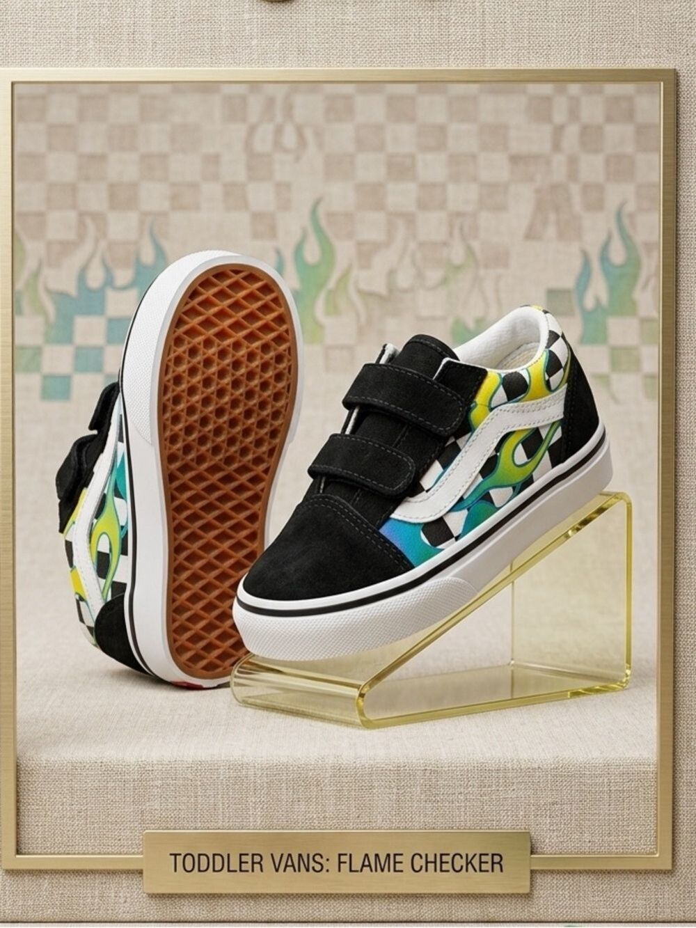 Toddler Vans Old Skool V Surf Flame Scuba Blue Size 2 VN0A344KVIU Glow In Dark
